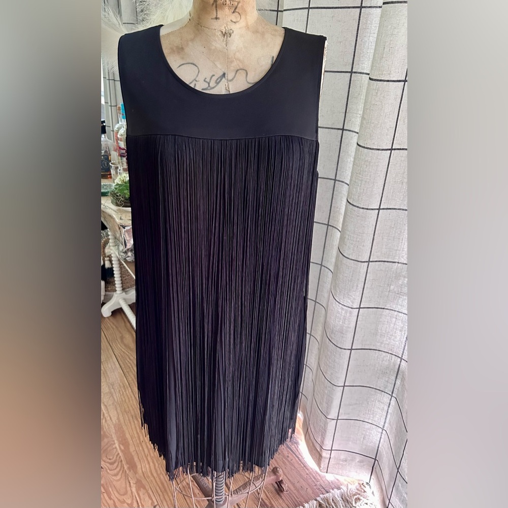 Calvin Klein Black Fringe Sheath Dress